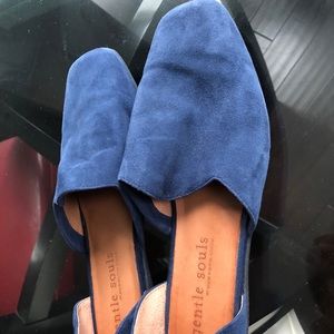 Blue suede loafers